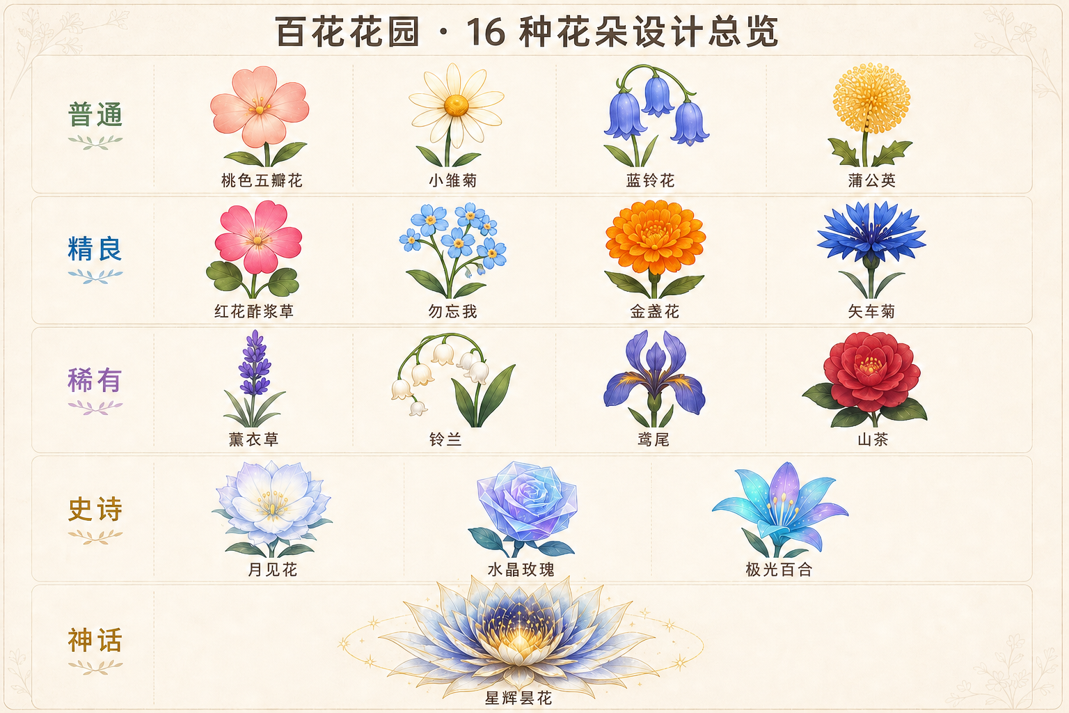 水滴待办百花花园的 16 种花朵设计总览